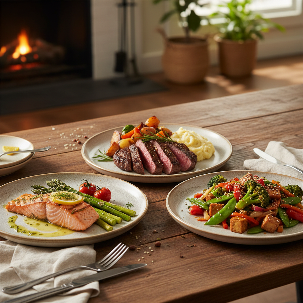 remove people, show only plated dinner food